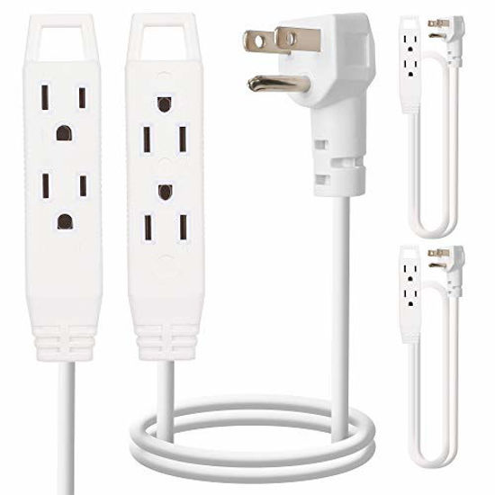 Picture of Extension Cord 3 Feet (2 Pack) White Power Cords 4 Outlet Indoor / Outdoor 16 Gauge Wire Heavy Duty (3Ft 2 Pack)