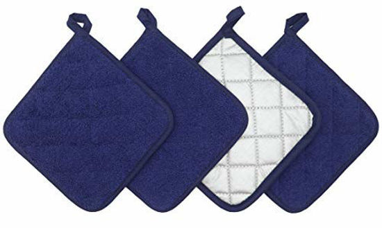 Picture of GQZLUCK 100% Cotton Pot Holders Cotton Made Machine Washable Heat Resistant Everyday Kitchen Basic Terry Pot Holder, Hot Pads, Trivet for Cooking and Baking Set of 4 (Navy Blue)