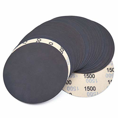 Picture of 6 Inch (150mm) 1500 Grit High Performance Waterproof Hook & Loop Sanding Discs Heavy Duty Silicon Carbide Round Flocking Sandpaper for Wet/Dry Sanding Grinder Polishing Accessories, 20-Pack