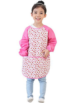 Picture of Plie Kids Art Smocks, Children Waterproof Artist Painting Aprons Long Sleeve with Pockets, Pink Strawberry (24-L)