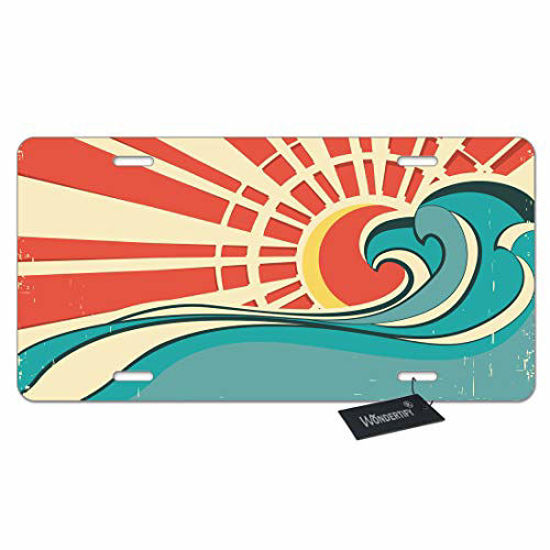 Picture of Wondertify License Plate Wave at Dawn Ocean and Sun Shine Red Blue Decorative Car Front License Plate,Vanity Tag,Metal Car Plate,Aluminum Novelty License Plate,6 X 12 Inch (4 Holes)