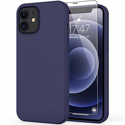 Picture of DEENAKIN iPhone 12 Case,iPhone 12 Pro Case with Screen Protector,Soft Liquid Silicone Gel Rubber Bumper Cover,Slim Fit Shockproof Protective Phone Case for iPhone 12 Pro 6.1" Navy Blue