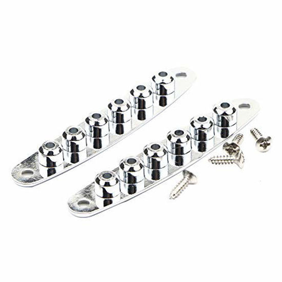 Picture of Swhmc 2pcs Set Chrome Guitar Mounting Ferrules Through Body Instead String Bushing Metal Plate Guitar Parts Replacement Accessories for Bass Guitar