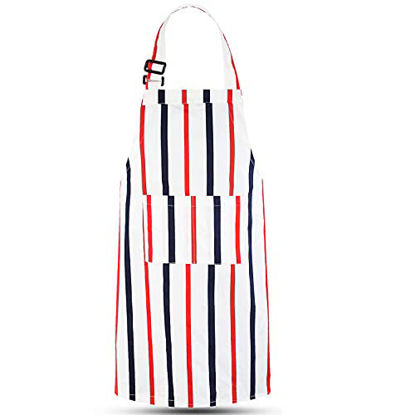 Picture of GAGOTE Kids Apron with Pocket for Children Kitchen Chef Aprons Cooking Baking Painting Holiday Gifts (Stripe, 6-12 Year)