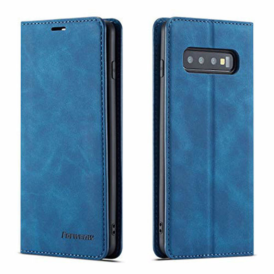 Picture of EYZUTAK Premium PU Leather Flip Folio Case for Samsung Galaxy S8 Plus, Protective Case with Kickstand Card Slot Magnetic Closure Shockproof Wallet Cover for Samsung Galaxy S8 Plus - Blue