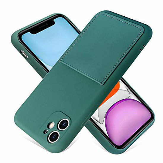 Picture of MZELQ iPhone 11 Case 2019 (6.1 Inch) Liquid Silicone Card Slot Soft Thin Ultra Slim Fit Cover Shockproof Anti Scratch Microfiber Lining Full Body Protection Shell for iPhone 11-Blackish Green