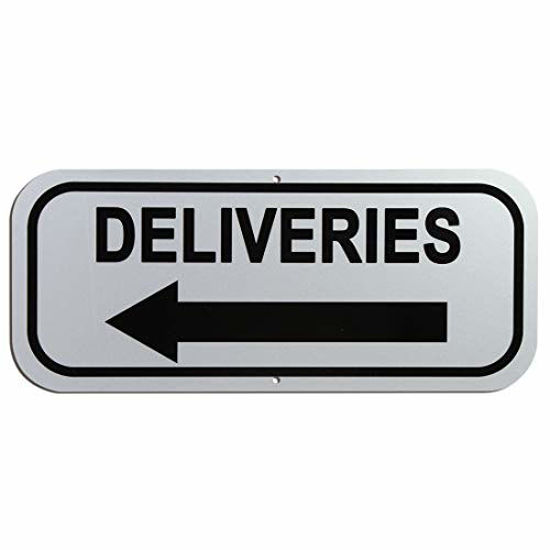 Picture of Deliveries Arrow Aluminum Reflective Sign UV Protected and Weatherproof 6 x 14 Inch 0.40 Mil Rust Free (Left)