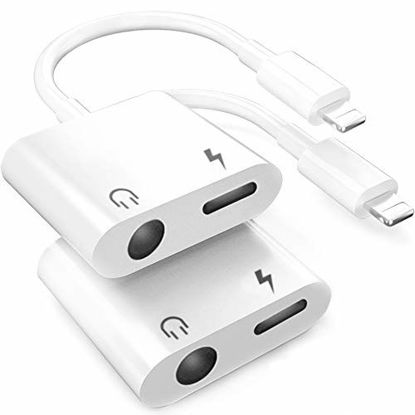 Picture of 2 Pack Headphone Adapter for iPhone, 3.5 mm Headphone Jack Adapter, Dual Ports Dongle Charge Jack AUX Audio,Compatible with iPhone 7/7Plus/8/8Plus/X/XS/XS/11/11 Pro (Support iOS 10/11/12/13