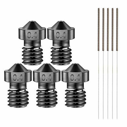 Picture of SIMAX3D [5Pcs/Pack] E3D V6 0.4mm 3D Printer Nozzles, Hardened Steel Nozzle+Cleaning Needles Tool for CR10,Ender 3,Anycubic i3 Mega,Prusa i3