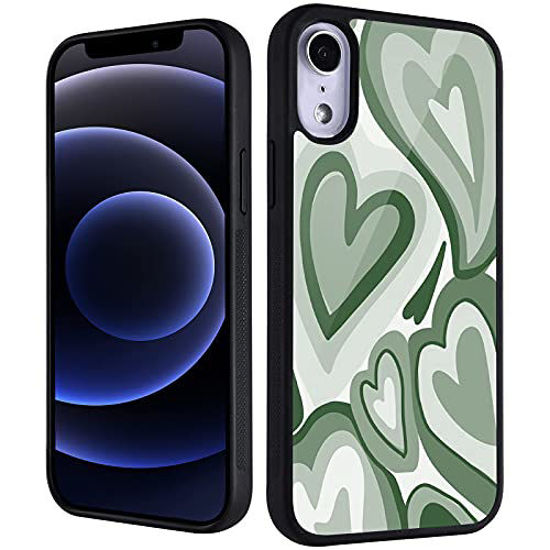 CFIRE for iPhone XR Girls Women Cute Case Green Love Heart Print Soft TPU Hard Back Shockproof Anti Scratch Protective Cover Case for iPhone XR