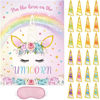 Picture of Pin The Horn on The Unicorn Game - 20'' x 29'' Unicorn Party Game for Kids Girls with 24 PCs Horns Unicorn Birthday Party Supplies for Wall Home Room Decorations