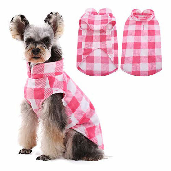 Picture of Kuoser Stretch Dog Fleece Vest, Soft Classic Plaid Basic Dog Sweater for Small Dogs & Cats, Warm Dogs Shirt Pullover Dog Coat Jacket Winter Dog Clothes for Teddy Chihuahua Yorkshire with Leash Hole