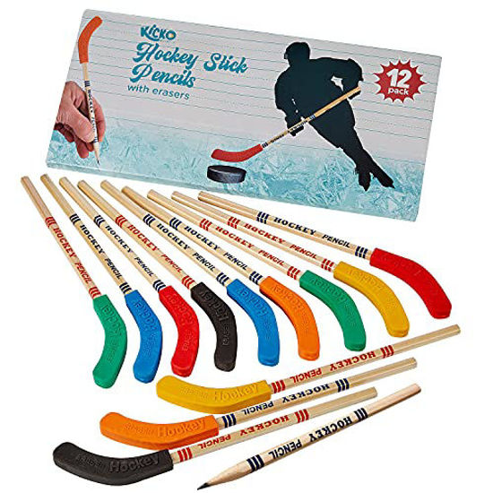 Picture of Kicko Hockey Pencils - 9 Inch Sports Pencil - 12 Pack Assorted Hockey Pencil with A Blade - Educational Party Favors - Sports theme for Birthday Parties and School Prizes