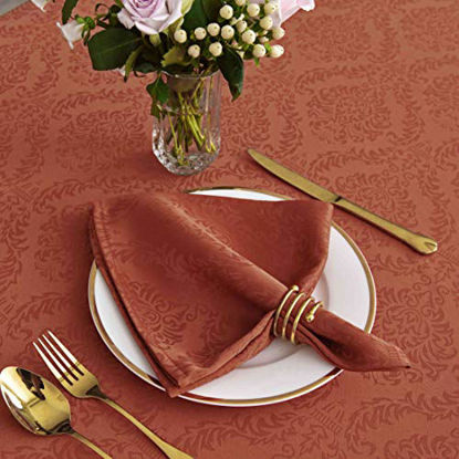 Picture of maxmill Jacquard Cloth Napkin 20 x 20 Inch Damask Pattern Solid Washable Polyester Dinner Napkins Set of 4 Pieces with Hemmed Edges for Holiday Dinners Weddings Parties and Banquets Rust