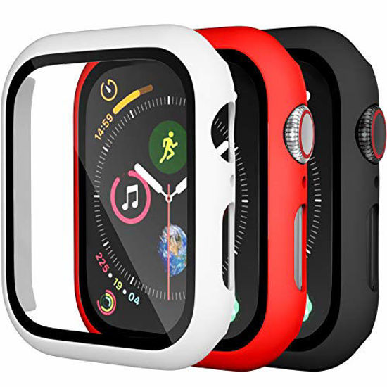 Picture of Charlam Compatible with Apple Watch Case 38mm iWatch Series 3 2 1 with Screen Protector Accessories Slim Guard Thin Bumper Full Coverage Hard Cover Defense Edge for Women Men, Black White Red, 3 Pack