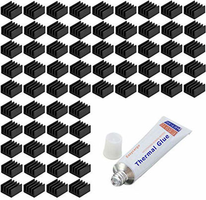 Picture of Easycargo 100pcs Small Mini Heatsink Kit + 10g Thermal Conductive Adhesive Silicone Glue, Mini Cooler Heat Sink for Cooling VRM GPU Motherboard Stepper Driver MOSFET Voltage Regulators (9mmx9mmx5mm)