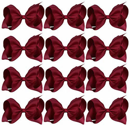 Picture of Large Boutique Hair Bows 6 Inch Cheerleading Cheerleader Cheer Bow Alligator Clips(Maroon)