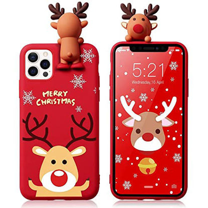 Picture of Esakycn for iPhone 13 Pro Max Christmas Case, Phone Case Silicone Red 3D Doll Toy Xmas with Design for Girls Women Slim Shockproof Soft Cute Cover Skin for iPhone 13 Pro Max 6.7 inch. Elk