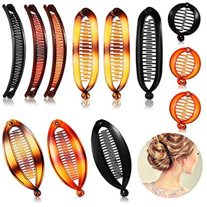 Picture of 12 Pieces Banana Hair Clips Classic Clincher Combs Large Double Comb Fishtail Hair Clip Banana Ponytail Holder Clip for Women, 4 Styles (Multi-colored)