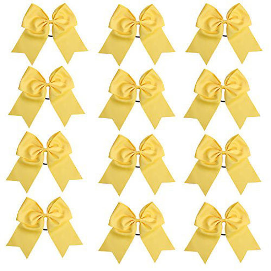 Picture of 8 Inch Cheerleader Bows Ponytail Holder Cheerleading Bows Hair Tie(Yellow)