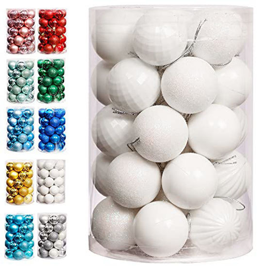 Picture of Lulu Home Christmas Ball Ornaments, 34 Ct Pre-Strung Xmas Tree Decorations, Holiday Hanging Balls White 1.57''