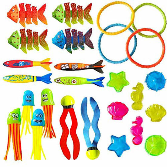 Picture of Cakuni Underwater Swim Pool Diving Toys - Summer Swimming Dive Toy Sets - Water Rings,Sticks,Octopus,Torpedo Bandits,Fish & Balls for Kids