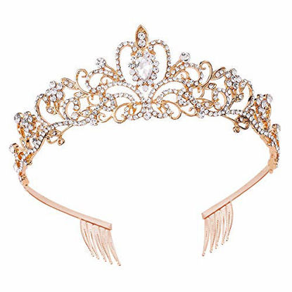 Picture of Tiara Crown for Women and Girls, Chanaco Crystal Tiara Crown with Comb Headbands Bridal Wedding Prom Birthday Party Princess Elegant Crown Headbands for Women Girls (Gold)