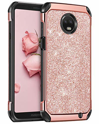 Picture of BENTOBEN Moto Z3 Case/Moto Z3 Play Case, Shockproof Glitter Sparkle Bling Girl Women 2 in 1 Shiny Faux Leather Hard Case Soft Bumper Protective Phone Cover for Motorola Moto Z3/Z3 Play 2018, Rose Gold