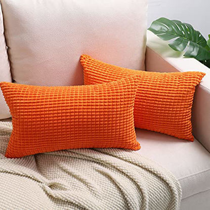 Picture of BeBen Throw Pillow Covers, Decorative Pillow Covers 12x20, Set of 2 Soft Corduroy Lumbar Pillow Covers, Cushion Case Home Decor for Couch, Bed, Sofa, Bedroom, Car Bright Orange, 12X20