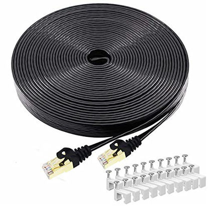 Picture of Cat 7 Ethernet Cable 30 FT, BUSOHE High Speed Shielded Flat Internet Network Computer Patch Cord, Faster Than Cat6/Cat5, LAN Cable LAN Wire with RJ45 Connectors for Router, Modem, Xbox - 30FT Black