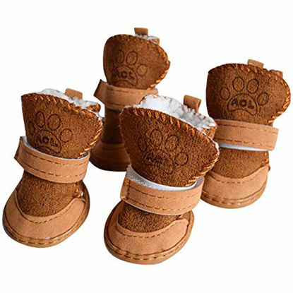 Picture of Dog Boots Paw Protector, Anti-Slip Dog Shoes,Dog Australia Boots Pet Antiskid Shoes Winter Warm Skidproof Sneakers, for Small Dog (#1, Brown)