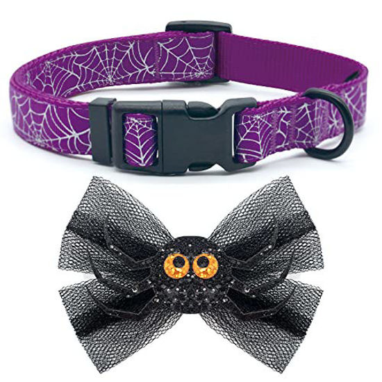 Picture of azuza Halloween Dog Collar, Soft & Comfortable Dog Collars with Bow, Fall Dog Collar for Medium Dogs