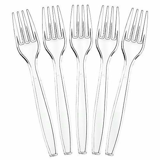 Picture of Plasticpro Disposable Clear Plastic Cutlery Disposable utensils Heavyweight 100 Count (Forks)