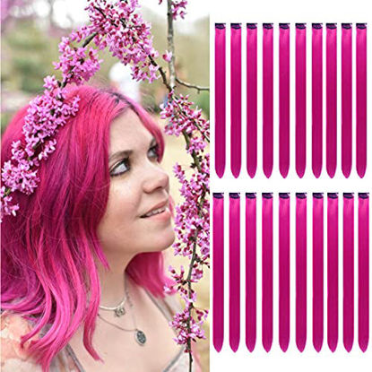 Picture of Wiysday 20PCS Colored Clip in Hair Extensions Kid Hair Extensions 22'' Straight Hair Extensions Clip in for Kids Multi-Colors Party Highlights Hairpieces. (Pink)