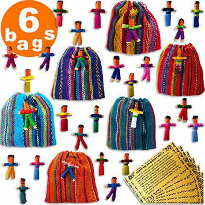 Picture of Worry Dolls in a Bag from Guatemala - Super Cute Little Worry Dolls - Worry Doll - People - Mayan - Trouble - Anxiety - Guatemala Dolls - (6 Bags)