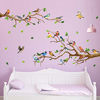 Picture of RW-ZSZ1069 Birds On Tree Wall Decals Tree Branch Wall Stickers Colorful Birds Green Tree Decals DIY Removable Colorful Flying Bird Tree Wall Art Decor for Kids Baby Bedroom Living Room Nursery Office