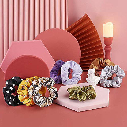 Picture of 65Pcs Hair Scrunchies Velvet,Chiffon and Satin Elastic Hair Bands Scrunchie Bobbles Soft Hair Ties Ropes Ponytail Holder Hair Accessories,Great Gift for halloween Thanksgiving day and Christmas