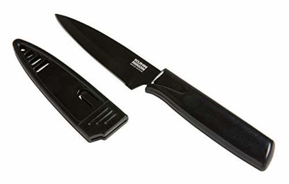 Picture of Kuhn Rikon Colori Non-Stick Straight Paring Knife with Safety Sheath, 4 inch/10.16 cm Blade, Licorice