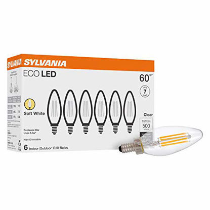 Picture of SYLVANIA ECO LED B10 Light Bulb, 60W Equivalent, Efficient 5.5W, 7 Year, 500 Lumens, Non-Dimmable, Clear, 5000K Daylight - 6 Pack (40879)