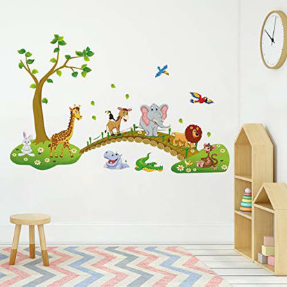 Picture of Runtoo Jungle Animals Wall Decals Monkey Elephant Giraffe Wall Art Stickers Kids Baby Nursery Playroom Home Décor