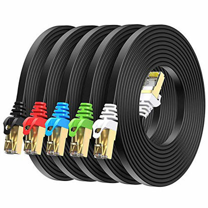 Picture of Cat7 Ethernet Cable 1FT 5 Pack Multi Color, BUSOHE Cat-7 Short Flat RJ45 Computer Internet LAN Network Ethernet Patch Cable Cord - 1-Feet