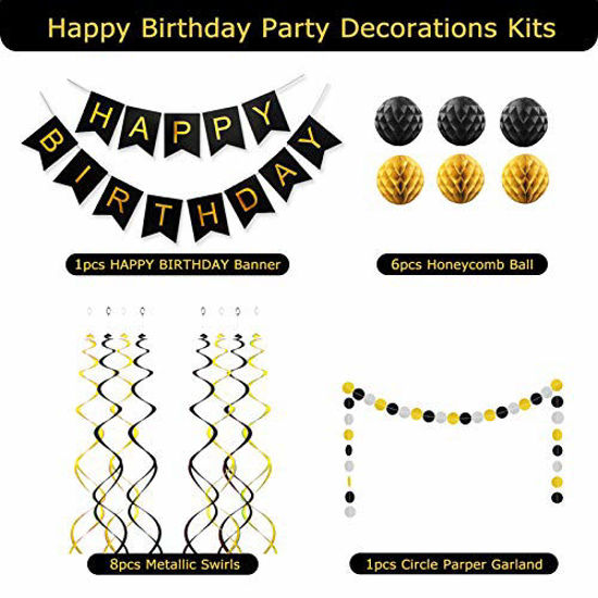 Getuscart Black Birthday Decorations Happy Birthday Banner Paper Pom Poms Circle Garland And 5170