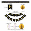 Picture of Black Birthday Decorations, Happy Birthday Banner, Paper Pom Poms, Circle Garland and Hanging Swirl Birthday Decorations, Black and Gold Birthday Decorations