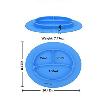 Picture of Silicone Baby Placemat, Improved Non-Slip Baby Plates, Suction Self Feeding Set Fit Most Highchair(Blue)