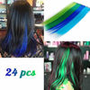 Picture of 24 Pieces Party Highlights Clip in Colored Hair Extensions Colorful Hair Extensions 20 inches Straight Synthetic Hairpieces(Blue+Dark blue+Green+Grass green)