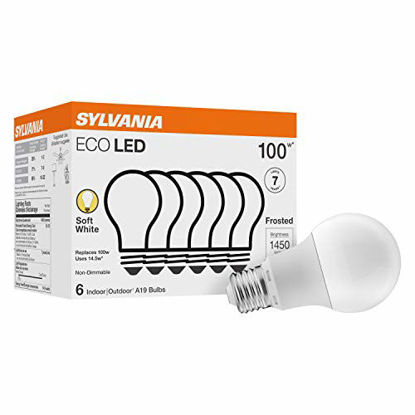 Picture of SYLVANIA ECO LED A19 Light Bulb, 100W Equivalent, Efficient 14.5W, 7 Year, 1450 Lumens, Non-Dimmable, Frosted, 2700K, Soft White - 6 Pack (40885)