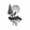 Picture of Runtoo Wolf Wall Decals Moon Wall Art Stickers Bedroom Living Room Kids Nursery Black Wall Décor