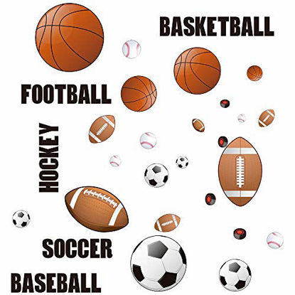 Picture of Runtoo Sports Wall Decals Kids Wall Stickers Soccer Baseball Football Hockey Basketball Boys Room Playroom Game Room Nursery Wall Décor