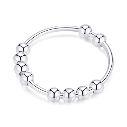 Picture of 925 Sterling Silver Anti Anxiety Ring for Women Men Fidget Rings for Anxiety Anxiety Ring with Beads Spinner Ring for Anxiety Spinning Ring 8.5