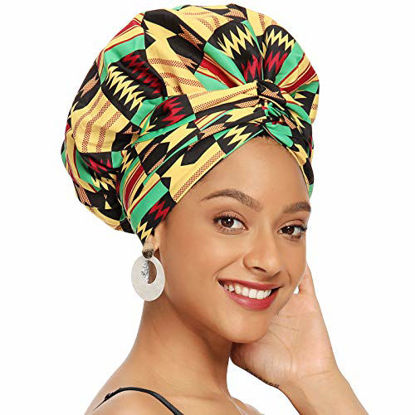 Picture of Satin Bonnet for Black Women Satin Lined Headwrap, Silk Bonnet for Curly Hair Bonnet for Sleeping Ankara African Print Head Scarf Head Wrap (Yellow)